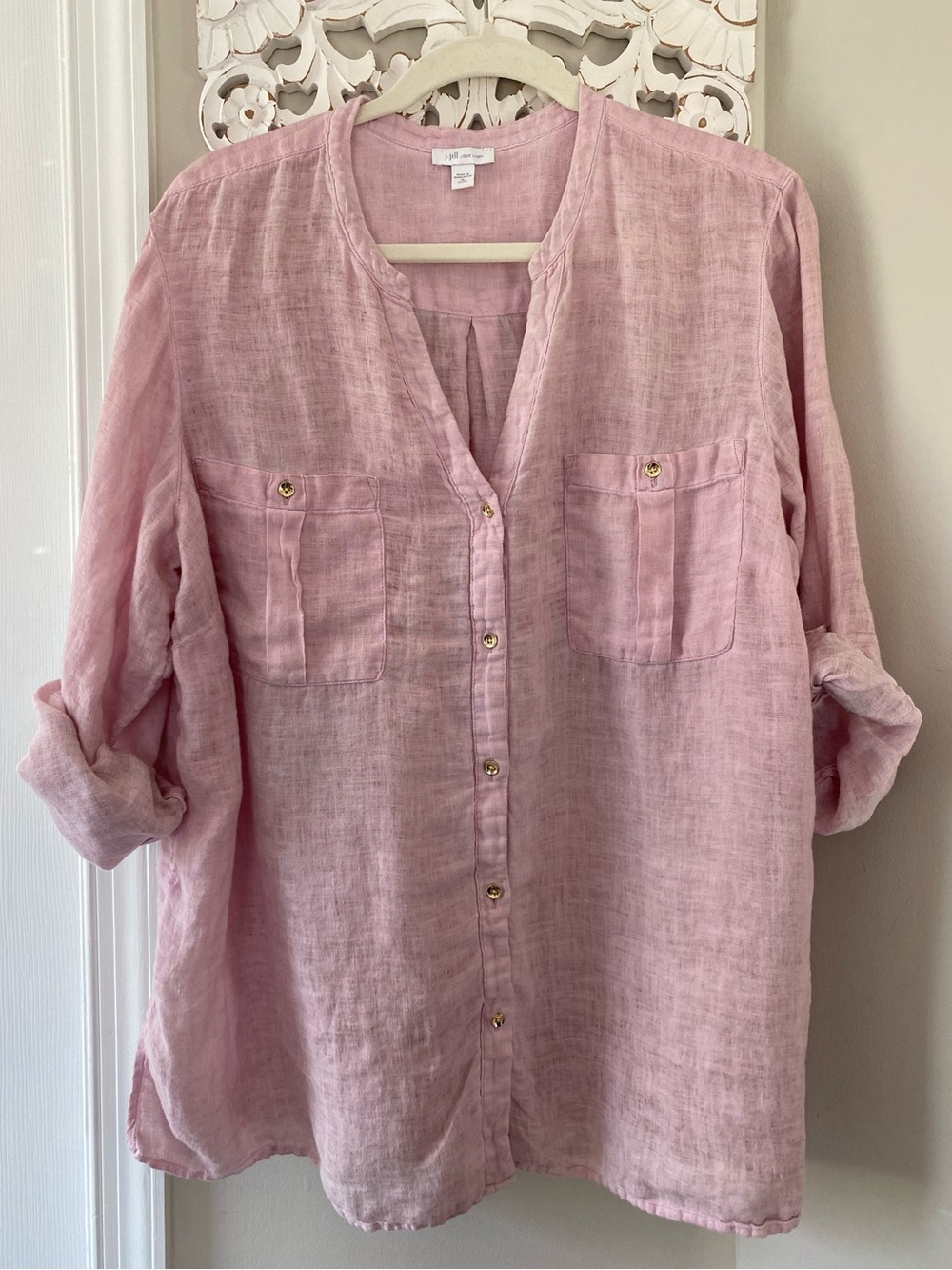 J. Jill Love Linen Roll Tab Popover Blouse Top XL P Resortwear Vacation Beach